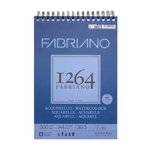 Fabriano Honsell 19100649 - Watercolour tekenblok met spiraalbinding 1264, 300 g/m², DIN A4, 30 vellen natuurwit, gesatineerd papier met gemiddelde korreling, zuurvrij, voor alle droogtechnieken