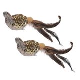 Merkloos / Sans marque Kerstboomversiering Vogel - 2x - 25 cm - goud glitter - op clip - ornament