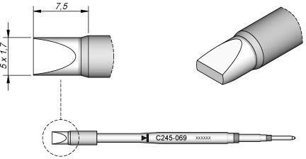 JBC Soldeerpunt serie C245 beitelvorm, C245069/5,0 x 1,7 mm, recht