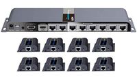 PremiumCord HDMI-splitter 1-8 + 8x Extender CAT6/6a/7, metalen behuizing, LED-status, compatibel met Full HD 1080p @ 60Hz, 3D, HDCP, zwart