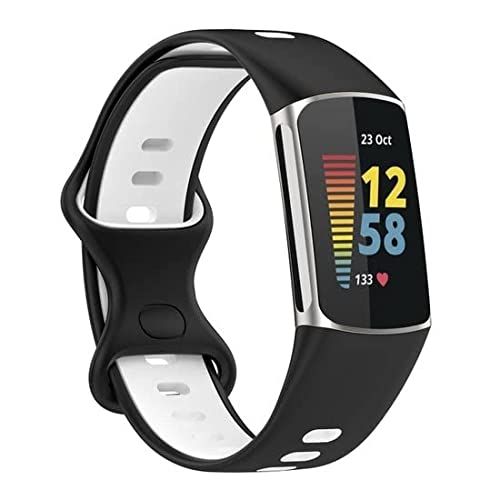 By Qubix Qubix - Fitbit Charge 5 Sportbandje met dubbele lus - Zwart/wit - Tweekleurig - Maat: L
