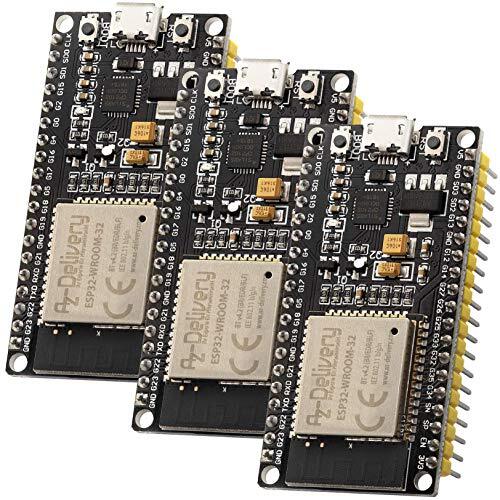 AZ Delivery 3 x ESP32 NodeMCU Module WLAN WiFi Development Board met CP2102 (opvolger van ESP8266) compatibel met Arduino Inclusief E-Book!