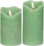 Stern Fabrik Bougies LED/bougies piliers - set 2x pièce - vert menthe - H12,5 et H15 cm