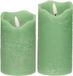 Stern Fabrik Bougies LED/bougies piliers - set 2x pièce - vert menthe - H12,5 et H15 cm