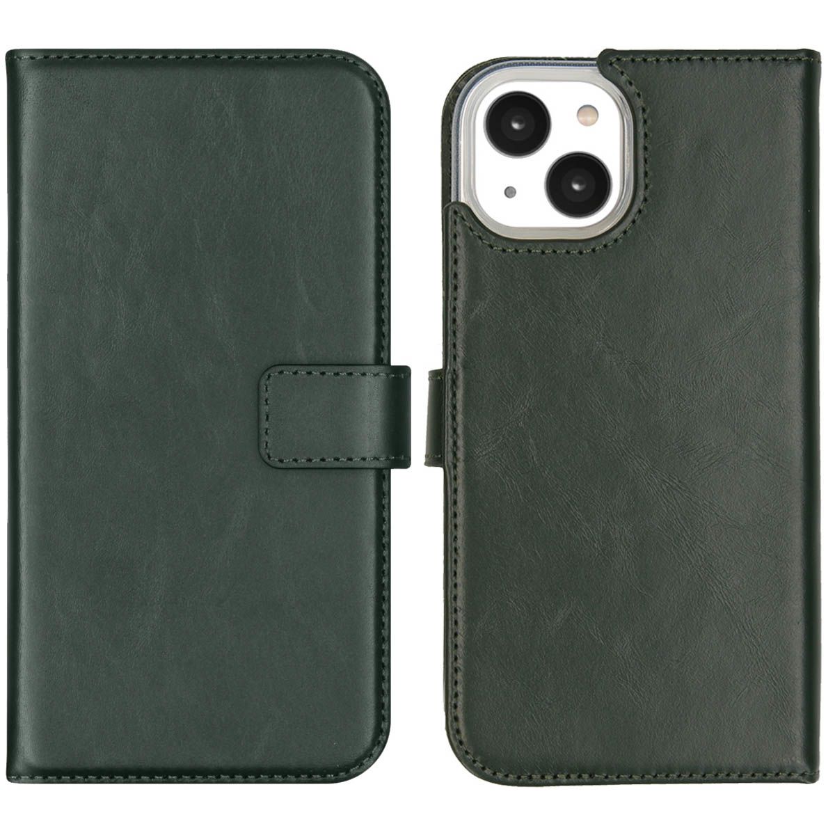 Selencia Echt Lederen Bookcase iPhone 14 - Groen - Flip Case with Card Holder