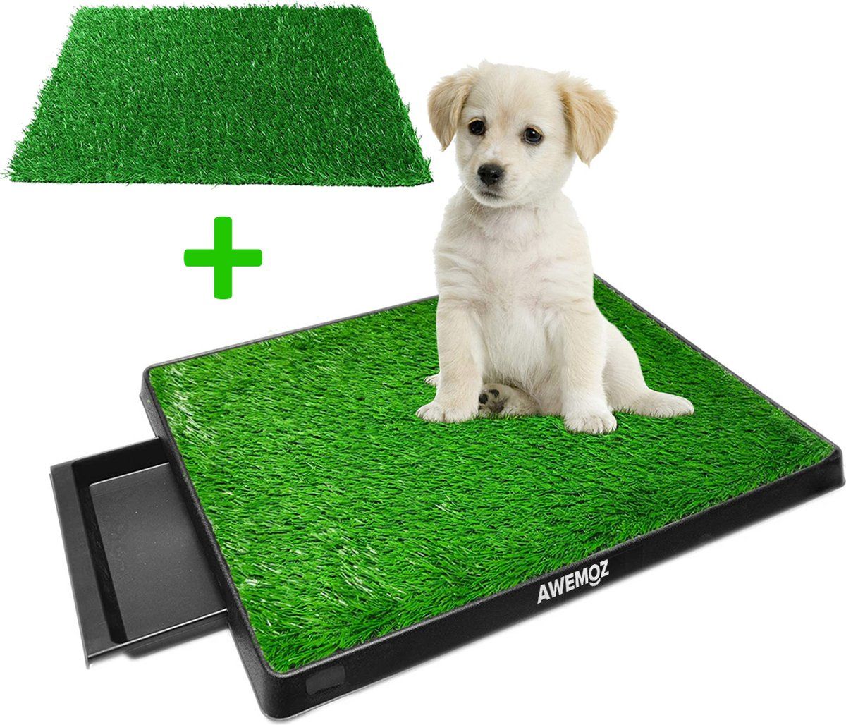 AWEMOZ Hondentoilet Kunstgras Met 2 Matten - 63x50x6cm - Puppy Pads - Zindelijkheidstraining Hond - Indoor / Outdoor Honden Toilet