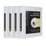 Oxford 79904 3 ringbanden, 1 inch ONE-Touch Easy Open D-ringen, zichtbandhoezen aan 3 zijden, duurzaam scharnier, anti-aanbaklaag, PVC-vrij, wit, 4 stuks (79904)