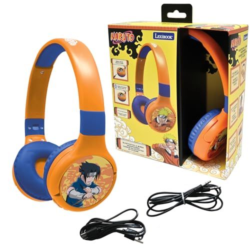 Lexibook Naruto 2-in-1 Bluetooth & Bedrade Hoofdtelefoon met microfoon en bedieningsknoppen, Opvouwbaar en verstelbaar, Langdurige oplaadbare batterij, Oranje/blauw, HPBT010NA
