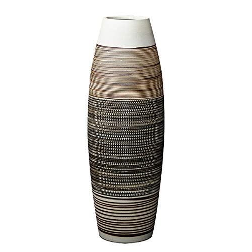 fanquare 50cm Ceramic Floor Vase - Brown & Black Stripe - Decorative Vase