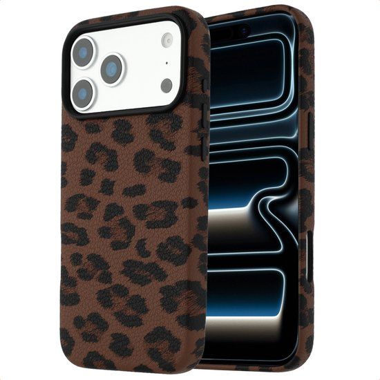 Selencia Sabi Backcover panterprint geschikt voor MagSafe - Apple iPhone 17 Pro Max - Mocha Brown