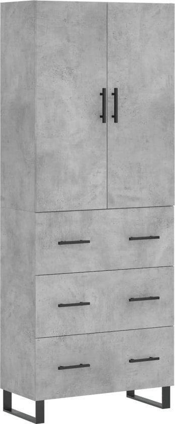 vidaXL Hoge kast Betongrijs 69,5x34x180 cm Bewerkt hout