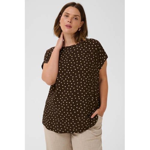 Kaffe Curve Kaffe Kaffe Curve blousetop met stippen Plus Size - bruin