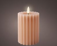 Lumineo bougie cire nervuré lumière rose h12,3cm dia 7,5 cm avec 6 heures timer