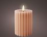 Lumineo bougie cire nervuré lumière rose h12,3cm dia 7,5 cm avec 6 heures timer