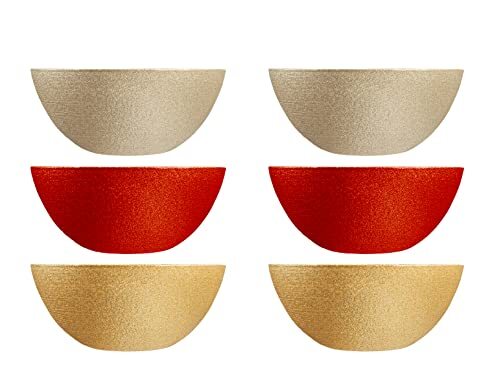 H Celebration Set van 6 glazen schalen, 3 verschillende kleuren, rood, goud, koper, 22 cm, Kerstmis, party, glanzend, chic