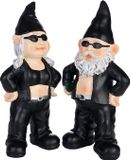 BRUBAKER Tuinkabouters Set Biker Man en Vrouw Zwart