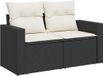 vidaXL Banc de jardin avec coussins, 2 places, noir, polyrotin