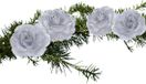 Merkloos Kerstboomversiering Bloemen - 4x stuks - 9 cm - zilver glitter - op clip - ornament