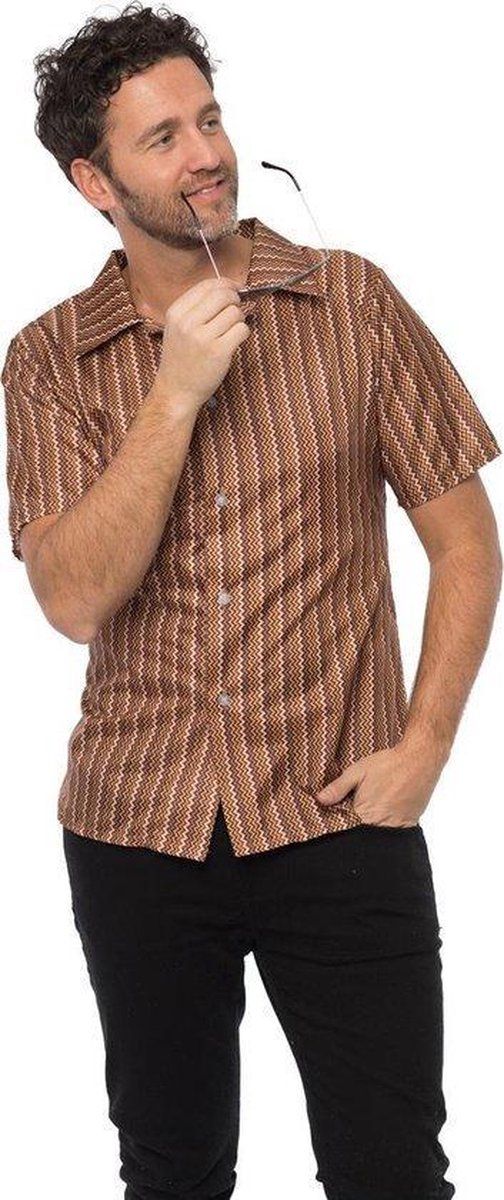 partychimp Luxe Retro Blouse Heren - Bruin - L - 70's Shirt Mannen - Carnaval - Disco Blouse