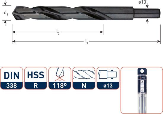 Rotec HSS-R spiraalboor, type N, schacht 13, Ø20,0