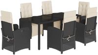 vidaXL 7-delige Tuinset met Kussens, Polyrattan, Zwart en Crème