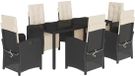 vidaXL 7-delige Tuinset met Kussens, Polyrattan, Zwart en Crème