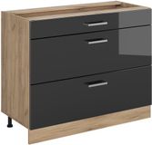 Vicco Keukenonderkast R-Line, Antraciet Hoogglans/Goudkleurig Eiken, 100 cm