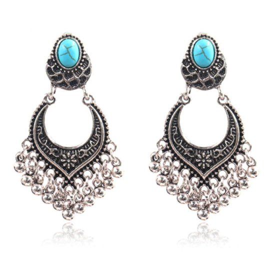Deja Jewels Lookinggoodtoday Dames oorhangers Ibiza zilverkleurig turquoise met zilverkleurige kraaltjes