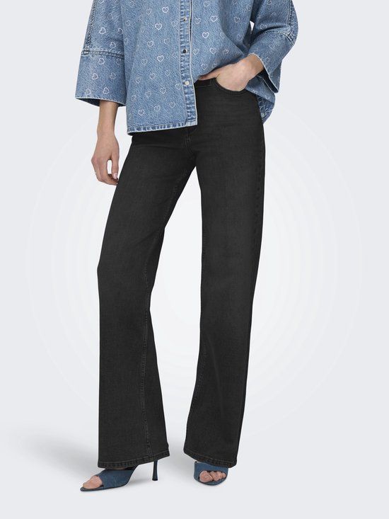 ONLY - ONLHANNAH EX HW WIDE DNM TAI EPP - Meisjes - Jeans - Katoen - Elastaan - High Waist - Wide Leg Fit - Washed Black - Maat 28/30