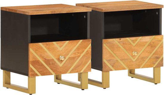 vidaXL Nachtkastjes - Set van 2 - Massief Mangohout - Bruin en Zwart