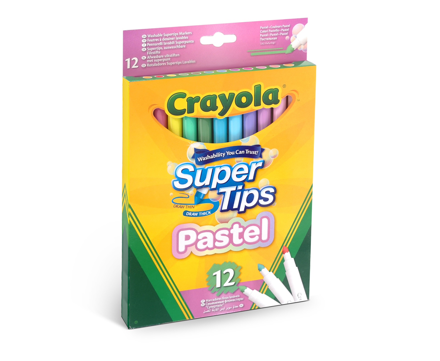 Crayola 12 Supertips pastel viltstiften met superpunt