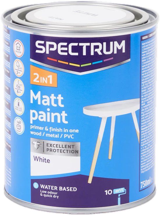 Spectrum Acryllak Houtverf op Waterbasis - Mat - Wit - 9110023929170