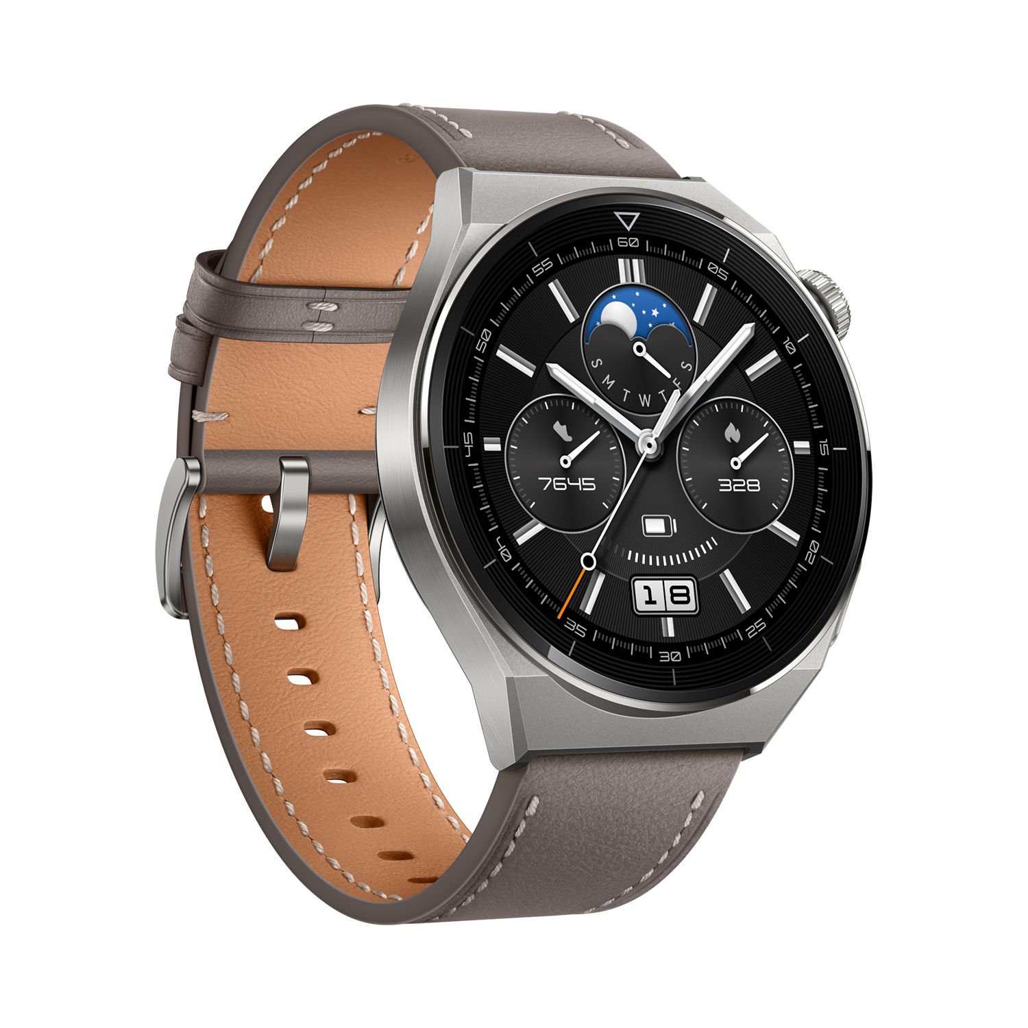 Huawei Watch GT 3 Pro Smartwatch 46mm - Titanium - Grey Leather Strap