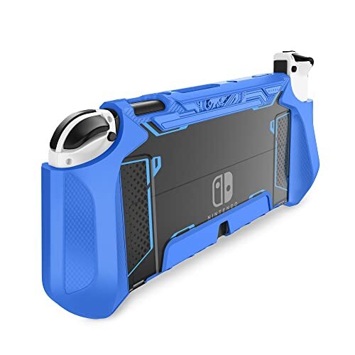 mumba Dockable Hoes voor Nintendo Switch OLED 2021 [Blade Series] TPU Grip Beschermhoes Accessoires Compatibel met Nintendo Switch OLED 7 Inch en Joy-Con Controller (Blauw)