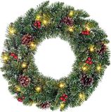 Merkloos Gedecoreerde krans - met verlichting - D45 cm - met deurhanger groen - kerstkrans