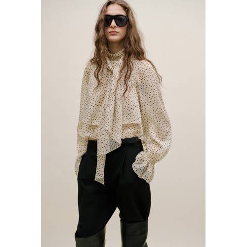 Mango Blousetop met stippen ecru