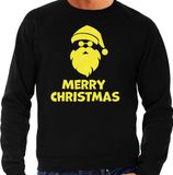 Bellatio Decorations Foute Kersttrui/sweater voor heren - Merry Christmas - zwart - glitter geel - kerstman XXL