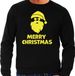 Bellatio Decorations Foute Kersttrui/sweater voor heren - Merry Christmas - zwart - glitter geel - kerstman XXL