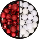 Cosy&Trendy Billiet - Vanlaere Kleine kunststof kerstversiering 40x stuks set en 3 cm kerstballen in het wit en rood - Voor kleine kerstbomen