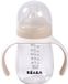 Béaba Biberon évolutif en verre 2-en-1 - Biberon en verre avec housse en silicone et poignées - Anti-fuite et durable - Sans BPA - Avec tétine et bec en silicone - 210ml - Argile