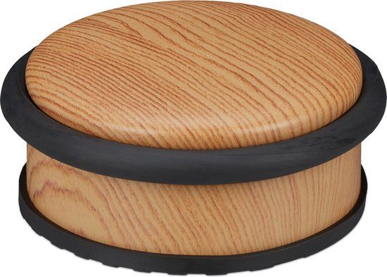 Merkloos Relaxdays deurstopper binnen - 5 x 10,5 cm - rvs - rubber - houtlook - lichtbruin