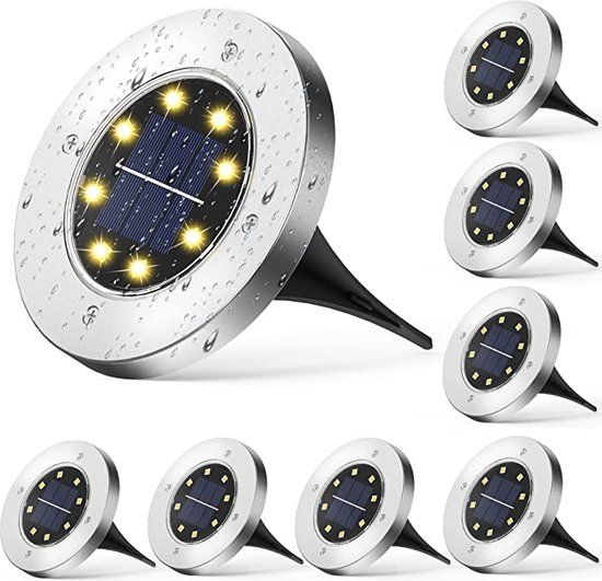 Bantach Solar LED Ground Spot - 8-Piece Set - Stainless Steel - Outdoor Garden Lighting