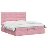 vidaXL Lit plateforme avec matelas et LED Rose 160 x 200 cm Velours