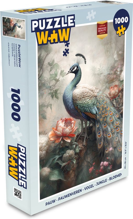 MuchoWow Puzzel Pauw - Pauwenveren - Vogel - Jungle - Bloemen - Legpuzzel - Puzzel 1000 stukjes volwassenen