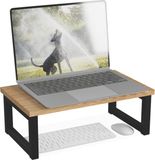 Relaxdays monitorstandaard, ergonomische beeldschermverhoger voor bureaus, 15 x 40 x 23 cm, industrieel, natuur/zwart