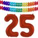 Folat Ballon d'anniversaire en aluminium - 25 ans - rouge - 86 cm - ballon chiffre grand - incl 2x guirlandes de fête