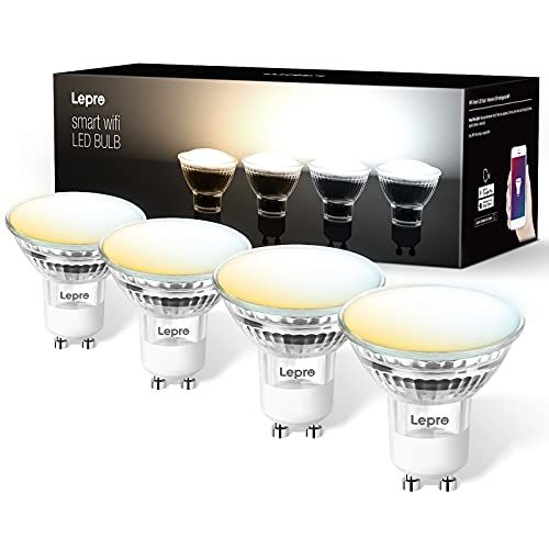 LEPRO GU10 slimme lamp, WiFi Alexa gloeilampen, WiFi LED-lampen, 4 stuks (4,5W = 50W, dimbaar wit 2700K-6500K via app of taal), compatibel met Alexa Echo, Google Home