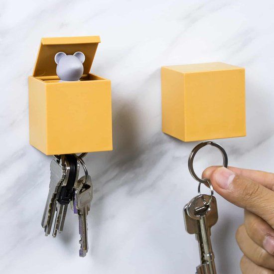 Qualy Lucky Mouse Sleutelhouder - Geel/Grijs - Kunststof