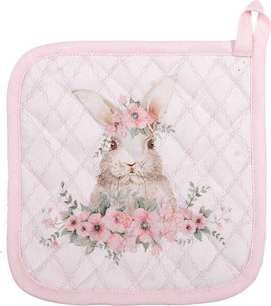 Clayre & Eef Pannenlap - 20x20 cm - Roze - Katoen - Konijn