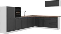 Vicco Hoekkeuken R-Line, Antraciet landelijk/Wit, 327 x cm goudkleurig eiken werkblad